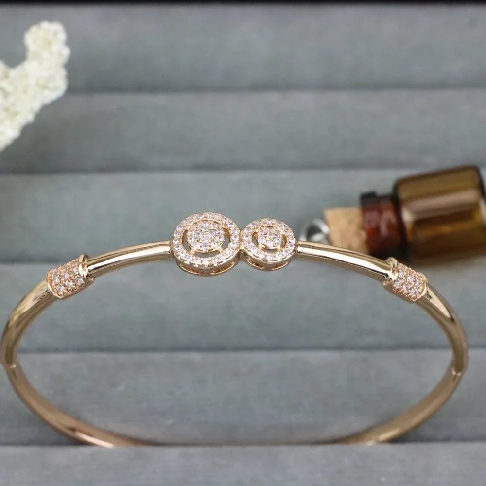 Dual Circle Design Rose Gold Bangle with Sparkling Accents, XPBL0430